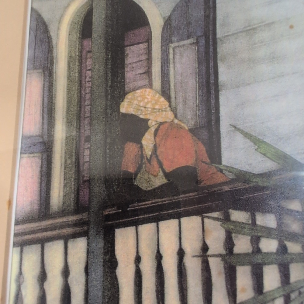 Elyse Wasile Framed Art Print Balcony Scene Nassau Art Gallery Gold Frame - Picture 3 of 8